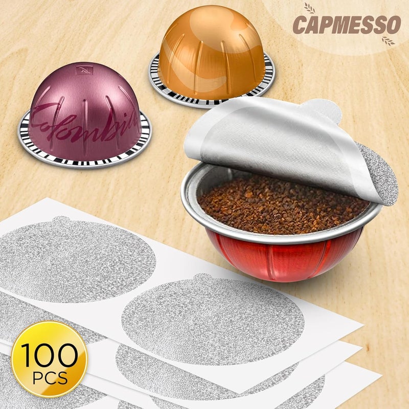 CAPMESSO Aluminum Foils Lids for Vertuo Reusable Pods,Compatible for Refillable Vertuo Pods, 100pcs Coffee Pods Foil Seals Covers(100/package) - Image 2
